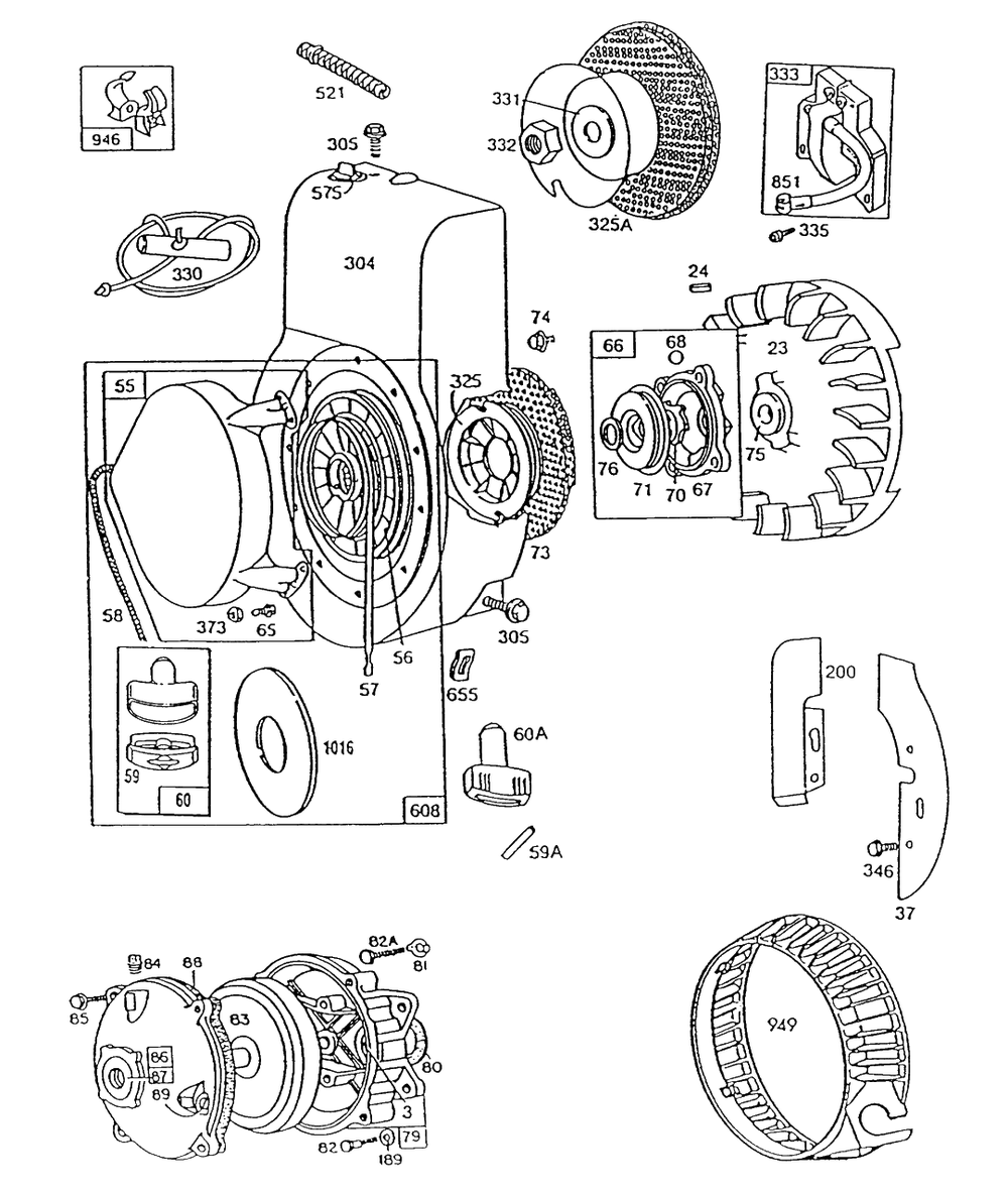 Blower Hsg,rewind,gear Case Diagram and Parts List for 132431-0267-XX  Briggs and Stratton Engine